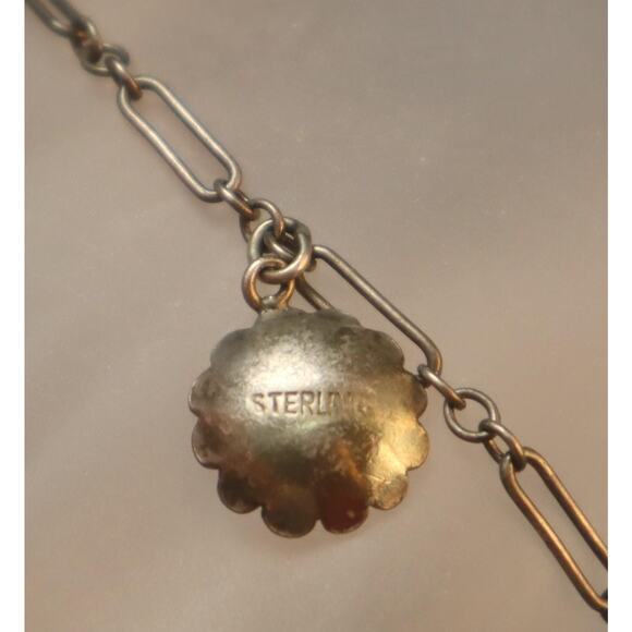 Vintage Sterling Green Stone Flowers Link Bracelet - Picture 6 of 6